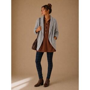 Loft Womens Heather Grey Marled Open Front Shawl Collar Cardigan Sweater Size S